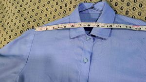 Woman Blue Solid Long Sleeves Casual  Shirt