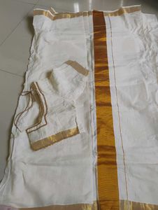 Elegant White Blouse with Gold Border