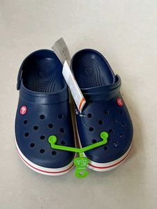 Navy Crocs with Red &amp; White Stripe
