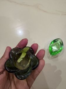 Set of 2 Green Glass Candle Holders