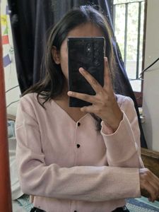 Light Pink Button-Down Knit Cardigan