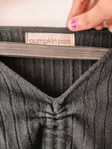 Ribbed V-Neck Tie-Up Top