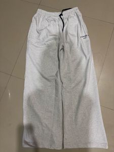 white greyish wide leg draw string pant
