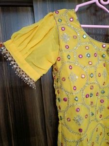 Vibrant Yellow Embroidered Kurti Top