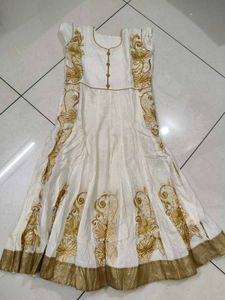 Elegant White &amp; Gold Embroidered Gown