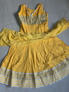 Vibrant Yellow Anarkali Suit with Dupatta
