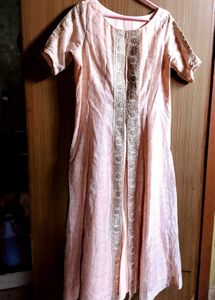 Elegant Peach Embroidered maxi dress/Kurta