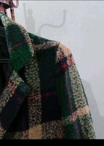 Green Plaid Wool Blend Coat