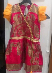 Red N Yellow Combination Dress For Girls