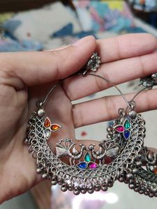 Oxidized Silver Peacock Jhumka Earrings