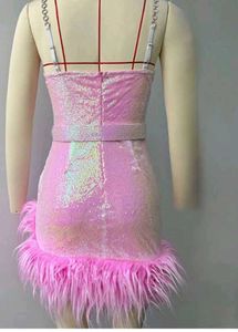 Sparkling Feather Trim Mini Dress