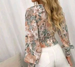 Floral Print Smocked Waist Blouse