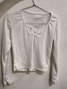 White Long Sleeve V-Neck Top