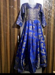 Elegant Blue &amp; Gold Ethnic Gown