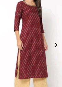 Burgundy Textured Straight Kurta With Palazzos