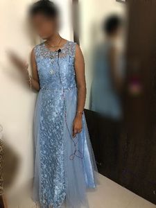 Elegant Blue Lace Evening Gown