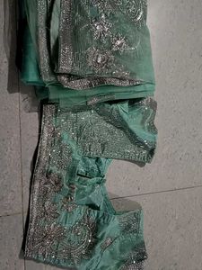 Y2K Teal saree with Silver Embellishments