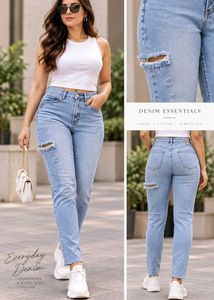 Stylish Light Wash Ripped Jeans