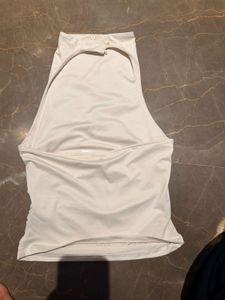 Cream Ruched High Neck Top