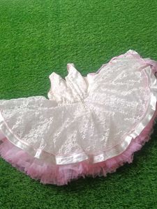 Pink &amp; White Lace Flower Girl Dress