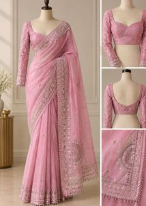 Party Wear Muave Embroidered saree