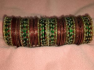 Maroon Coloured Stone Glass Bangles Set