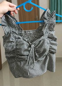 Checkered Ruffle Top with Front Tie