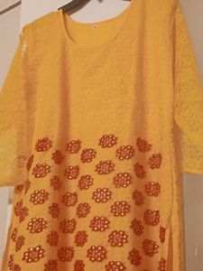 Yellow Kurta with Red Embellishments