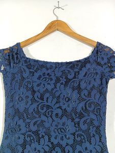 Blue Lace Cap Sleeve Top