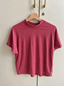Washed Pink Mock Neck T-Shirt