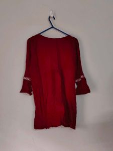 Red Embroidered Kurta