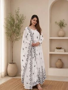 Elegant White & Black Embroidered Kurta Set