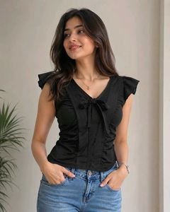 Chic Black Ruffled Sleeve Top