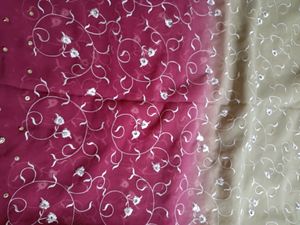 Magenta And Cream Heavy Pearl Saree