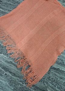 Coral Knit Poncho with Fringe