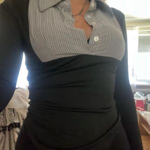 Chic Striped & Black Long Sleeve Top