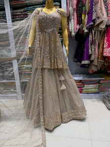 ✨️champagne gold peplum lehenga Set✨️