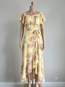 Yellow Floral Off-Shoulder Ruffle Maxi Dress