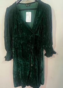 Green Velvet Button-Up Dress