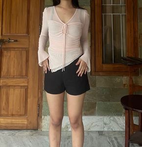 Sheer Bell Sleeve Tie-Front Top