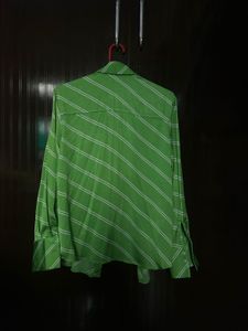 Vibrant Green Striped Button-Up Shirt