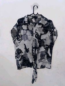 Stylish Printed Tie-Front Blouse