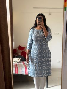 Stylish grey &amp; White Printed Kurta