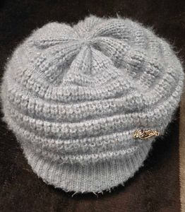 Stylish Gray Knit Visor Beanie
