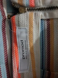 PROMOD Striped Mini Skirt with Zipper Detail