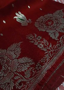Exquisite Red Silk Saree with Floral Embroidery