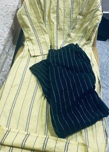 Yellow Kurta with Striped Pants