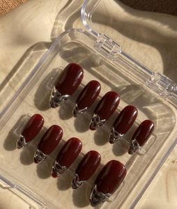 Deep Red Chrome Press On Nails