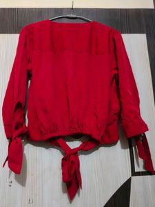 Stylish Red V-Neck Tie-Up Top