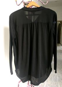 H&amp;M Black Beaded Stone Collared Shirt
